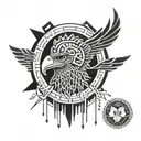 An abstract geometric eagle design incorporating elements of the client's favorite things tattoo design idea