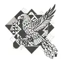 An abstract geometric eagle design incorporating elements of the client's favorite things tattoo design idea