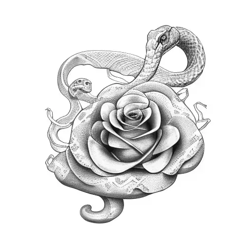 snake and rose tattoo design idea