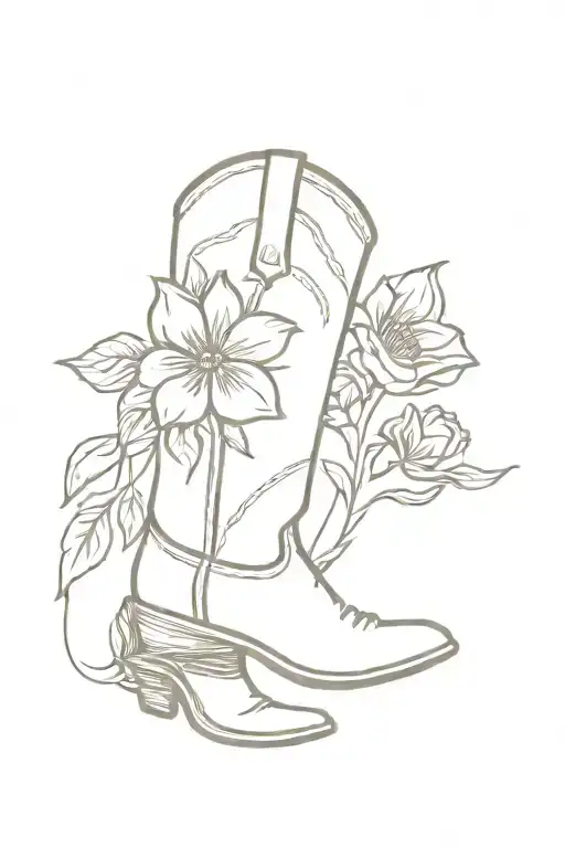 cowboy boot filled w flower bouqet tied tattoo design idea