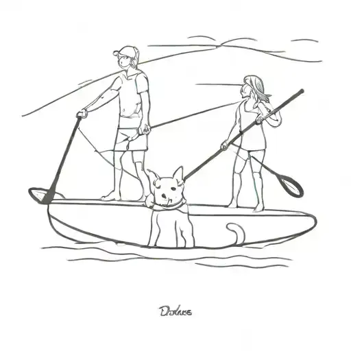 couple on paddleboards with two dogs  tattoo design idea