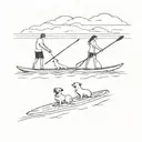 couple on paddleboards with two dogs  tattoo design idea