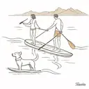 couple on paddleboards with two dogs  tattoo design idea