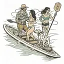 couple on paddleboards with dog tattoo design idea