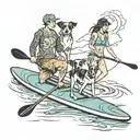 couple on paddleboards with dog tattoo design idea