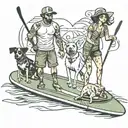 couple on paddleboards with dog tattoo design idea