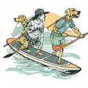 couple on paddleboards with dog tattoo design idea