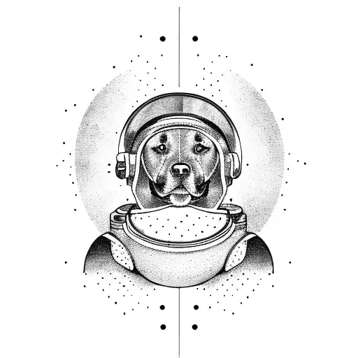 black lab mix wearing space helmet tattoo design idea