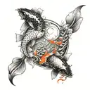 yin yang symbol surrounded by koi fish tattoo design idea