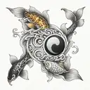 yin yang symbol surrounded by koi fish tattoo design idea