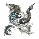 yin yang symbol surrounded by koi fish tattoo design idea