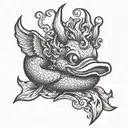 rubber duck devil with horns tattoo design idea