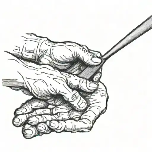 Tattoo of two hands of creation, Michelangelo, who has a cooking spatula in one hand tattoo design idea