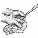 Tattoo of two hands of creation, Michelangelo, who has a cooking spatula in one hand tattoo design idea