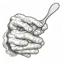 Tattoo of two hands of creation, Michelangelo, who has a cooking spatula in one hand tattoo design idea