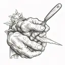 Tattoo of two hands of creation, Michelangelo, who has a cooking spatula in one hand tattoo design idea