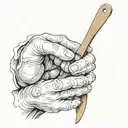 Tattoo of two hands of creation, Michelangelo, who has a cooking spatula in one hand tattoo design idea