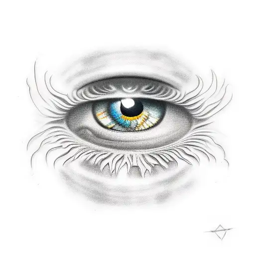 eye of hawk with big star tattoo design idea