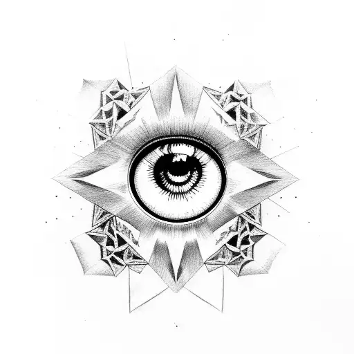 eye of hawk and big star remix tattoo design idea
