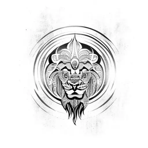 tribal sun lion  tattoo design idea