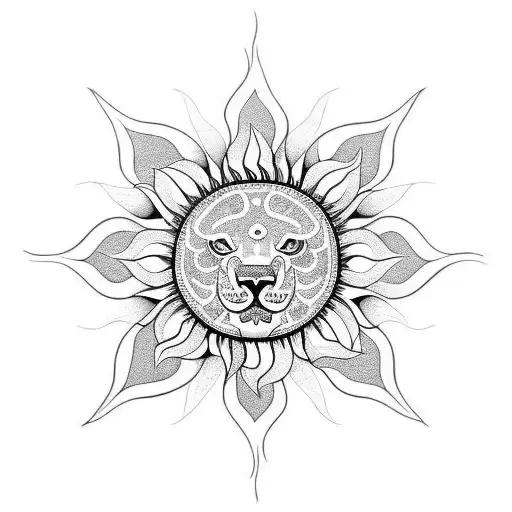  sun lion water lily ruby tattoo design idea