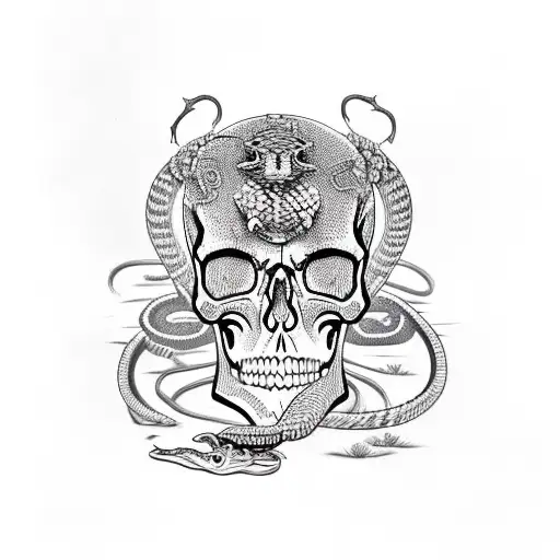 skull with rattlesnake attached to it  tattoo design idea