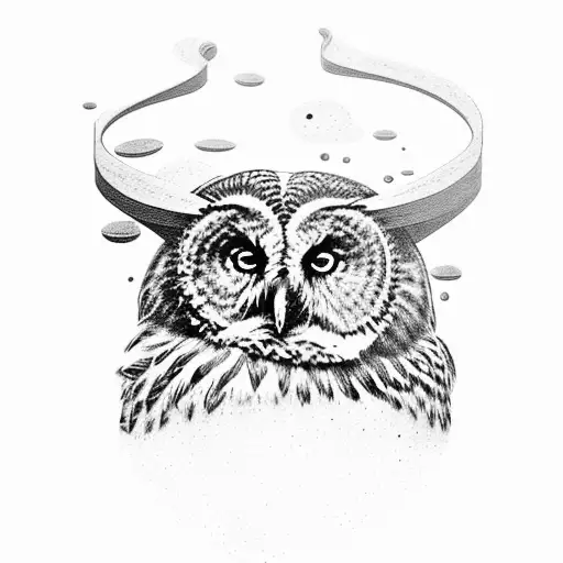 A detailed black and grey owl perched on a stack of books with a quote from a favorite literature piece tattoo design idea