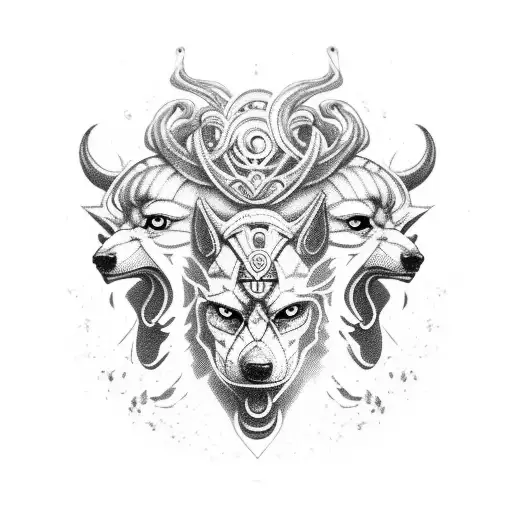 cerberus in cyber sigilism art style tattoo design idea