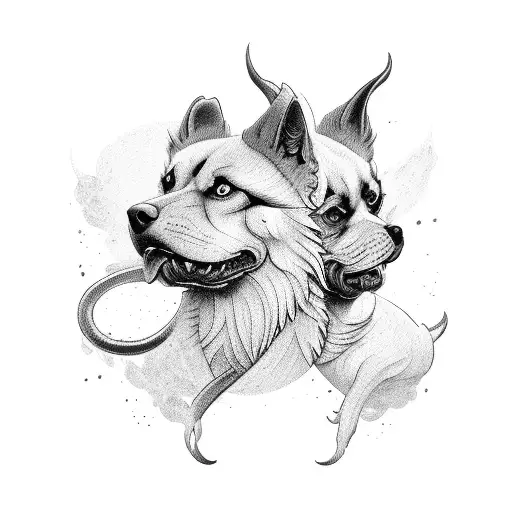 cerberus in cyber sigilism art style tattoo design idea