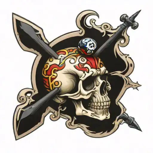 skull and pool 8 ball tattoo design idea
