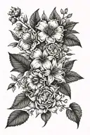 A bouquet of flowers using January, March, June, July and Mays birth flower. tattoo design idea