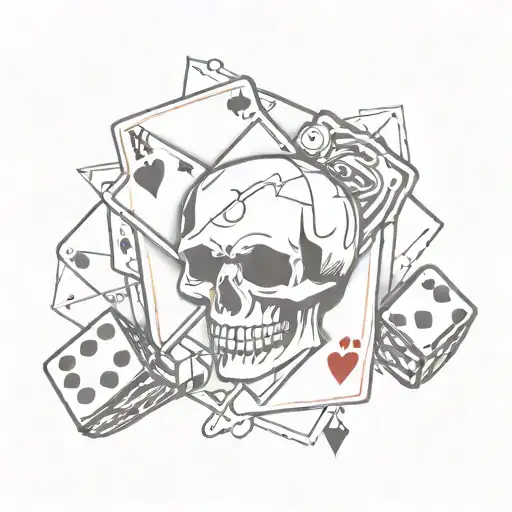 playing card with skull and dice  tattoo design idea
