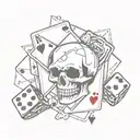 playing card with skull and dice  tattoo design idea