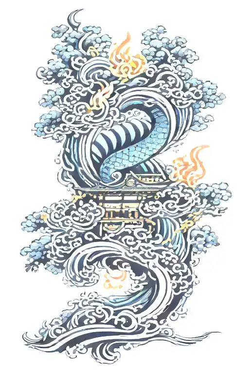 Japanese word 'Silence' and fire rising tattoo design idea