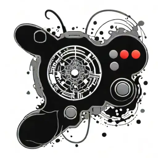 An abstract tattoo representing chaos and destruction with a computer game controller hidden within the design tattoo design idea