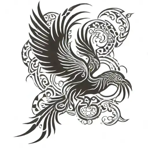 phoenix soaring symmetrical tattoo design idea