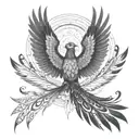 phoenix soaring symmetrical tattoo design idea