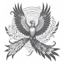 phoenix soaring symmetrical tattoo design idea