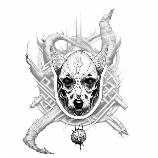Skinny Puppy band symbol with a black rose and dog bone tattoo design idea