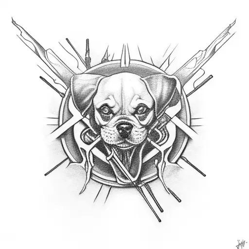 Skinny Puppy band symbol with a black rose and dog bone tattoo design idea