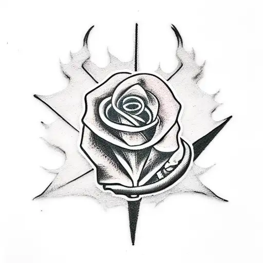 Skinny Puppy band symbol with a black rose and dog bone tattoo design idea