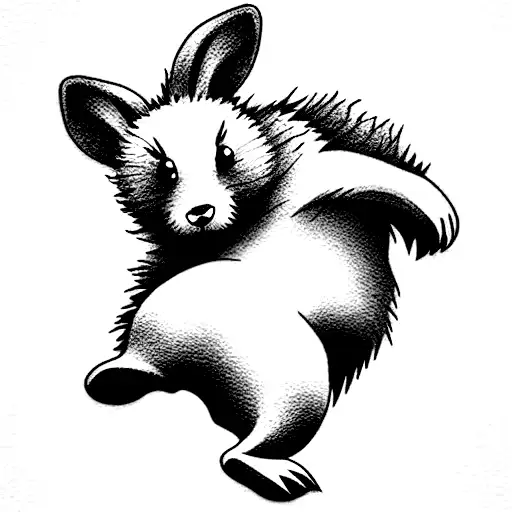 small bear cub being chased by a small bunny rabbit in a playing manner tattoo design idea