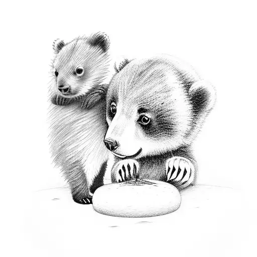 bear cub playing with a baby bunny tattoo design idea
