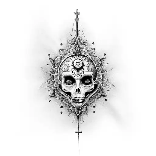 Incorporate religious symbols into a black-grey wrist tattoo inspired by Tim Burton's art tattoo design idea