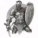 ares god of war in full Spartan armor with sword and shield tattoo design idea