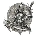 ares god of war in full Spartan armor with sword and shield tattoo design idea
