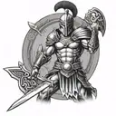 ares god of war in full Spartan armor with sword and shield tattoo design idea