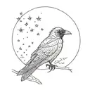 An intricate design featuring Edgar Allen Poe's silhouette with a raven on his shoulder, framed by a night sky filled with stars tattoo design idea