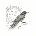 An intricate design featuring Edgar Allen Poe's silhouette with a raven on his shoulder, framed by a night sky filled with stars tattoo design idea