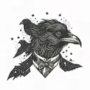 An intricate design featuring Edgar Allen Poe's silhouette with a raven on his shoulder, framed by a night sky filled with stars tattoo design idea